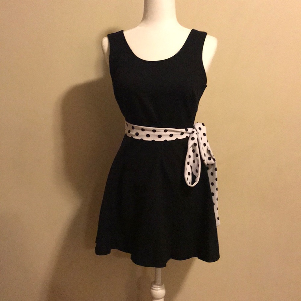 Cefian Black Dress with Polka Dot Belt Medium